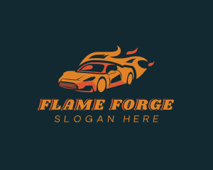 Flaming Sports Car Race logo design