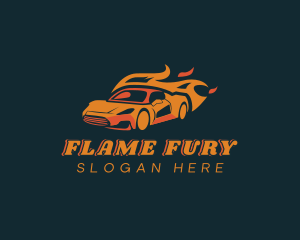 Flaming Sports Car Race logo design