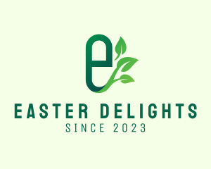 Organic Leaf Letter E logo design