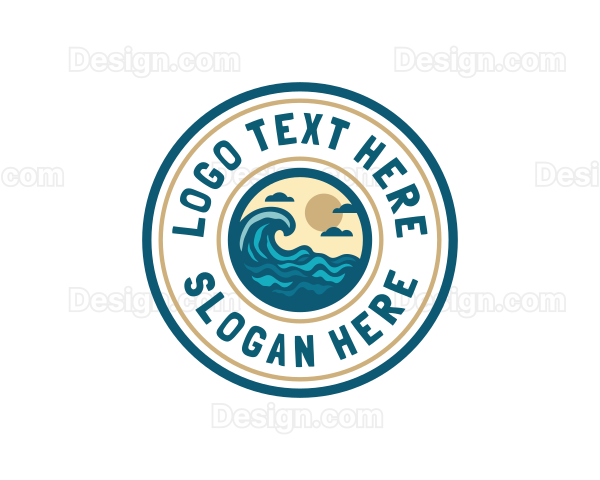 Beach Wave Surfing Logo