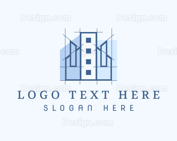 Blue Building Construction Logo