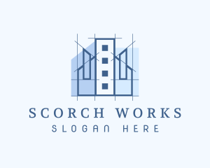 Blue Building Construction Logo