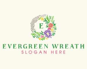 Floral Badge Wreath logo design