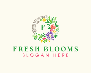 Floral Badge Wreath logo design