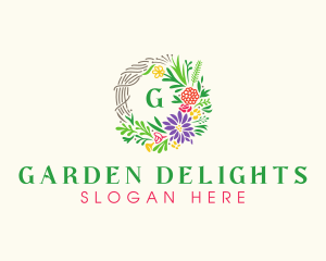 Floral Badge Wreath logo design