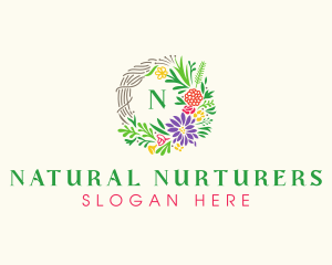 Floral Badge Wreath logo design