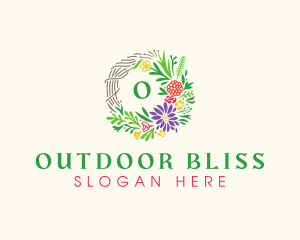 Floral Badge Wreath logo design