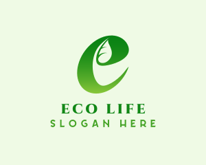 Green Leaf Letter E logo design