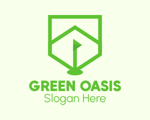 Green Golf Course Flag Shield logo design