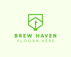 Green Golf Course Flag Shield logo design