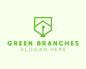 Green Golf Course Flag Shield logo design