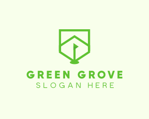 Green Golf Course Flag Shield logo design