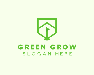 Green Golf Course Flag Shield logo design