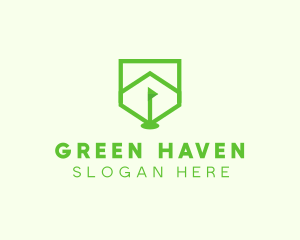 Green Golf Course Flag Shield logo design