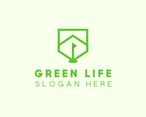 Green Golf Course Flag Shield logo design