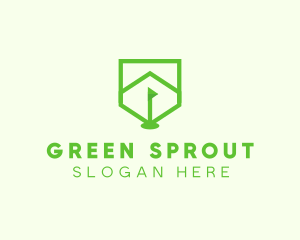 Green Golf Course Flag Shield logo design