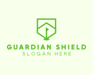 Green Golf Course Flag Shield logo design