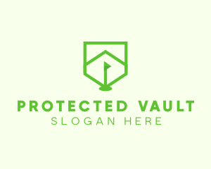 Green Golf Course Flag Shield logo design