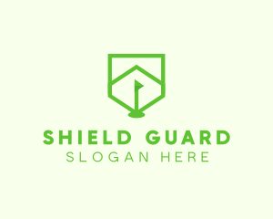 Green Golf Course Flag Shield logo design