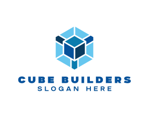 Blue Cube Hexagon logo design