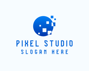 Blue Pixel Circle  logo design