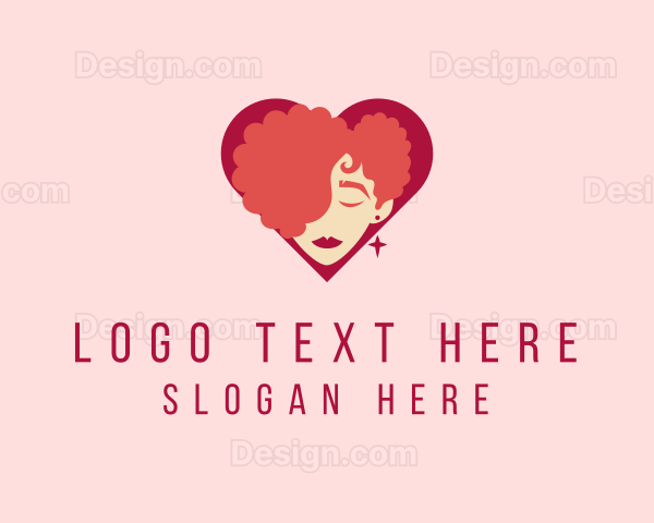 Curly Beauty Heart Woman Logo