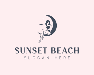 Woman Crescent Moon logo design