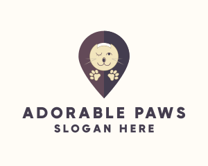 Cat Pet Location Pin logo design