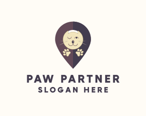 Cat Pet Location Pin logo design