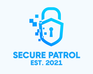 Pixelated Security Shield logo design