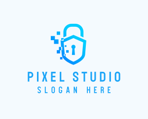 Pixelated Security Shield logo design