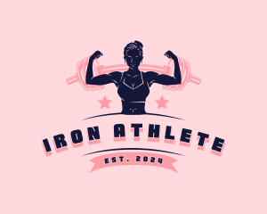 Woman Athlete Barbell logo design