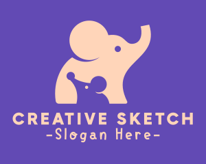 Cute Elephant & Mouse logo design