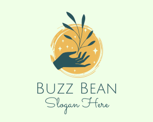 Plant Branch Hand Sparkles logo design