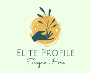 Plant Branch Hand Sparkles logo design