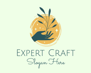 Plant Branch Hand Sparkles logo design