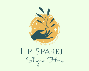 Plant Branch Hand Sparkles logo design