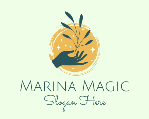 Plant Branch Hand Sparkles logo design