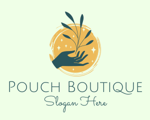 Plant Branch Hand Sparkles logo design