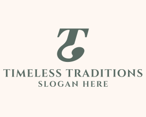 Traditional Serif Font Letter T logo design