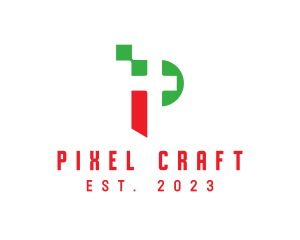 Colorful Pixel P logo design