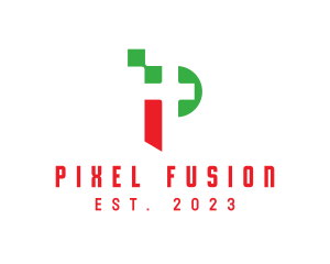 Colorful Pixel P logo design