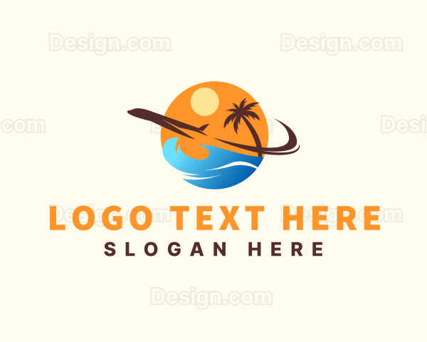 Airplane Tropical Island Travel Logo