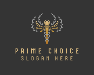 Gold Caduceus Wreath logo design