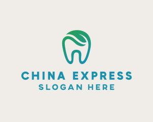 Dental Green Leaf Tooth Dentist logo design