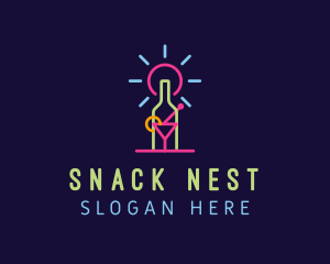 Neon Cocktail Glass Bottle logo design