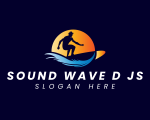 Wave Sunset Surfing logo design