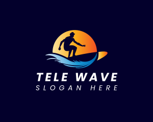 Wave Sunset Surfing logo design