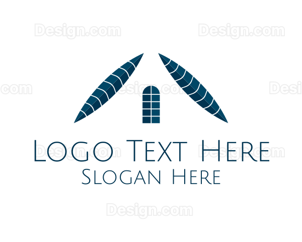 Blue Minimalist Leaf House Logo