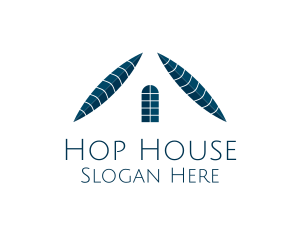 Blue Minimalist Leaf House logo design